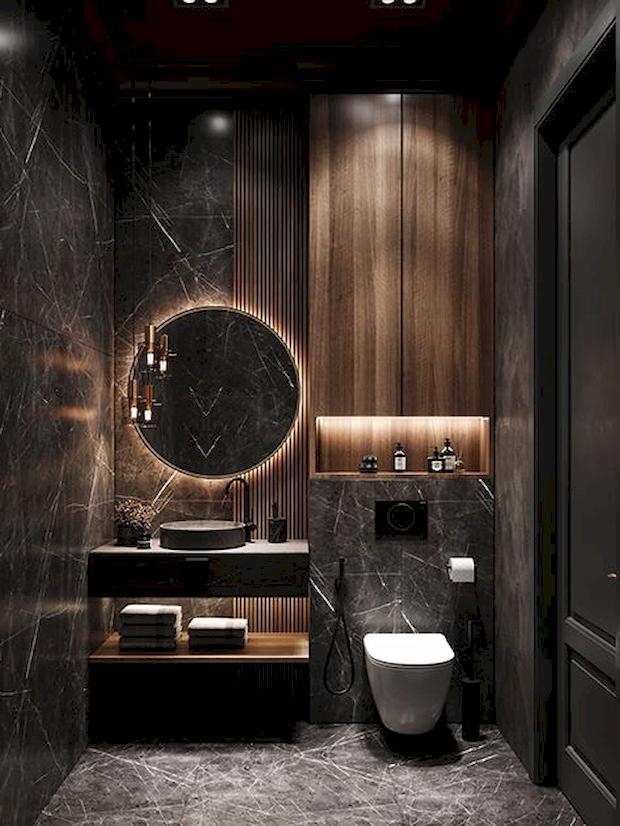 Islak ve kuru bölgesi ayrılmış, ferah ve düzenli banyo tasarımı