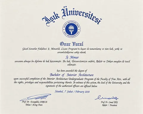 İç Mimarlık Lisans Diploması, Işık Üniversitesi, Güzel Sanatlar Fakültesi