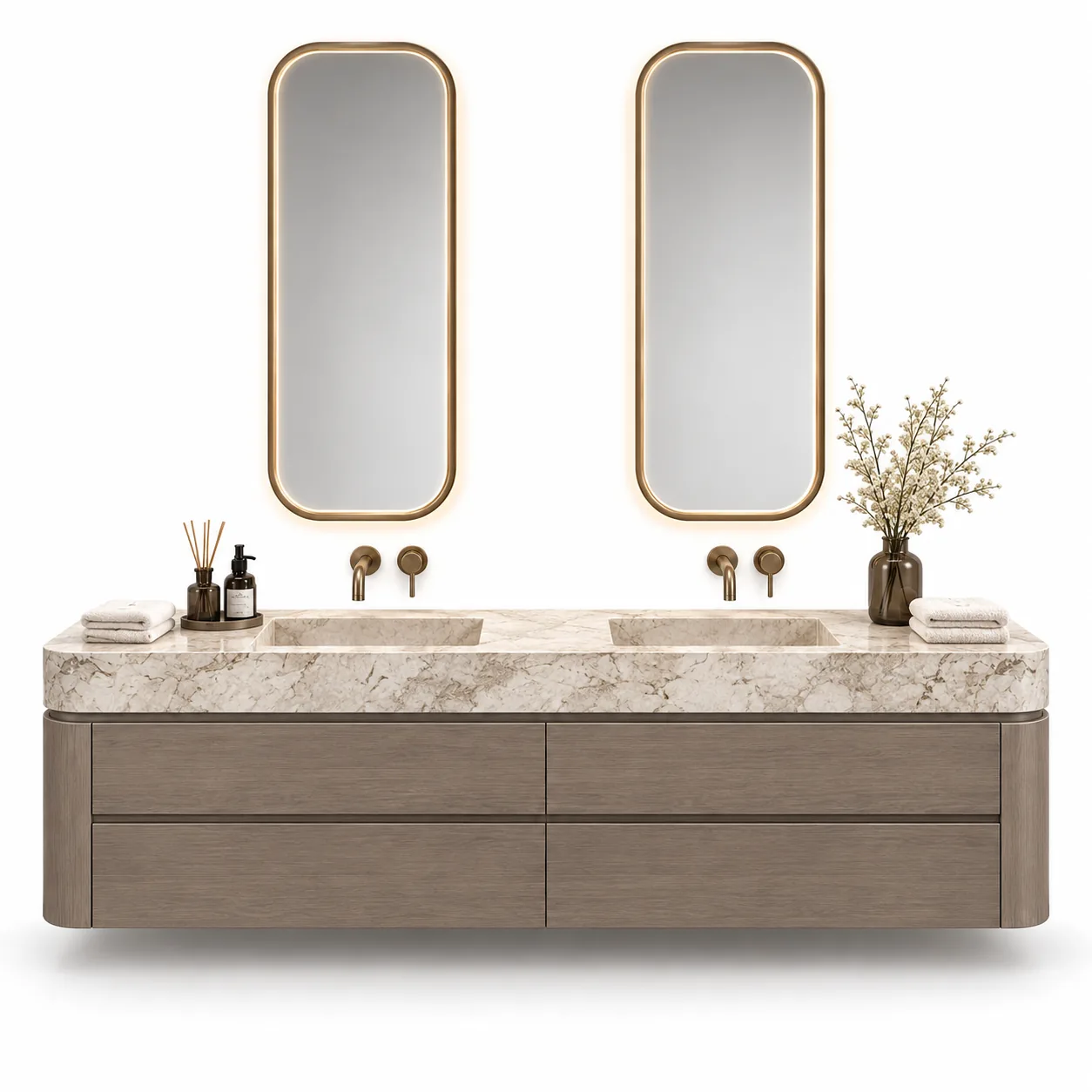 Pylos Çift Lavabo Dolabı — Pylos koleksiyonu, banyo dolapları & aynalar | Varalli Interior özel üretim (1. açı)