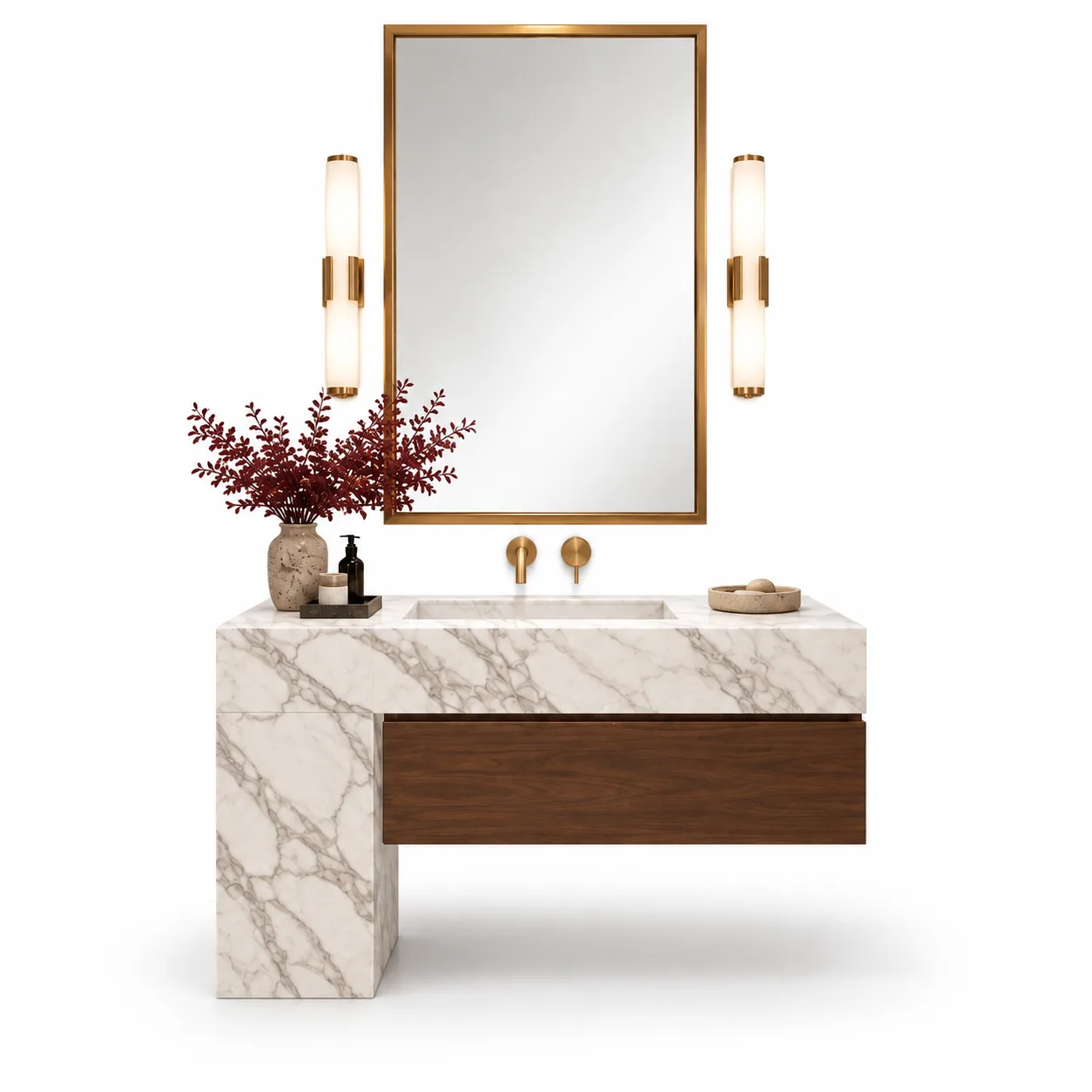 Salina Misafir Lavabo Dolabı — Salina koleksiyonu, banyo dolapları & aynalar | Varalli Interior özel üretim (1. açı)